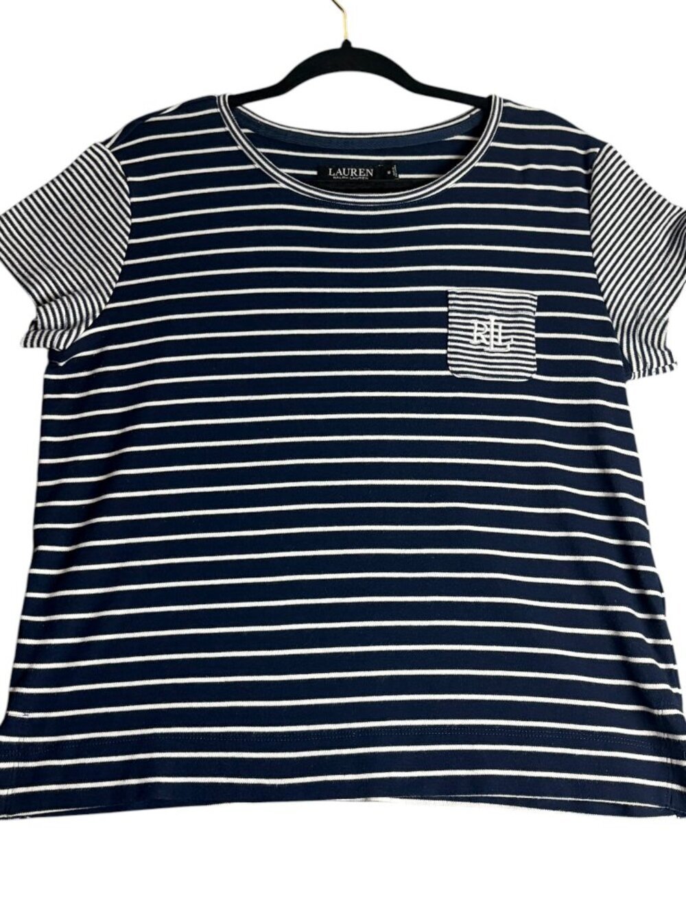 Lauren Ralph Lauren Womne's Size M Knit Top Navy White Stripes Nautical Preppy